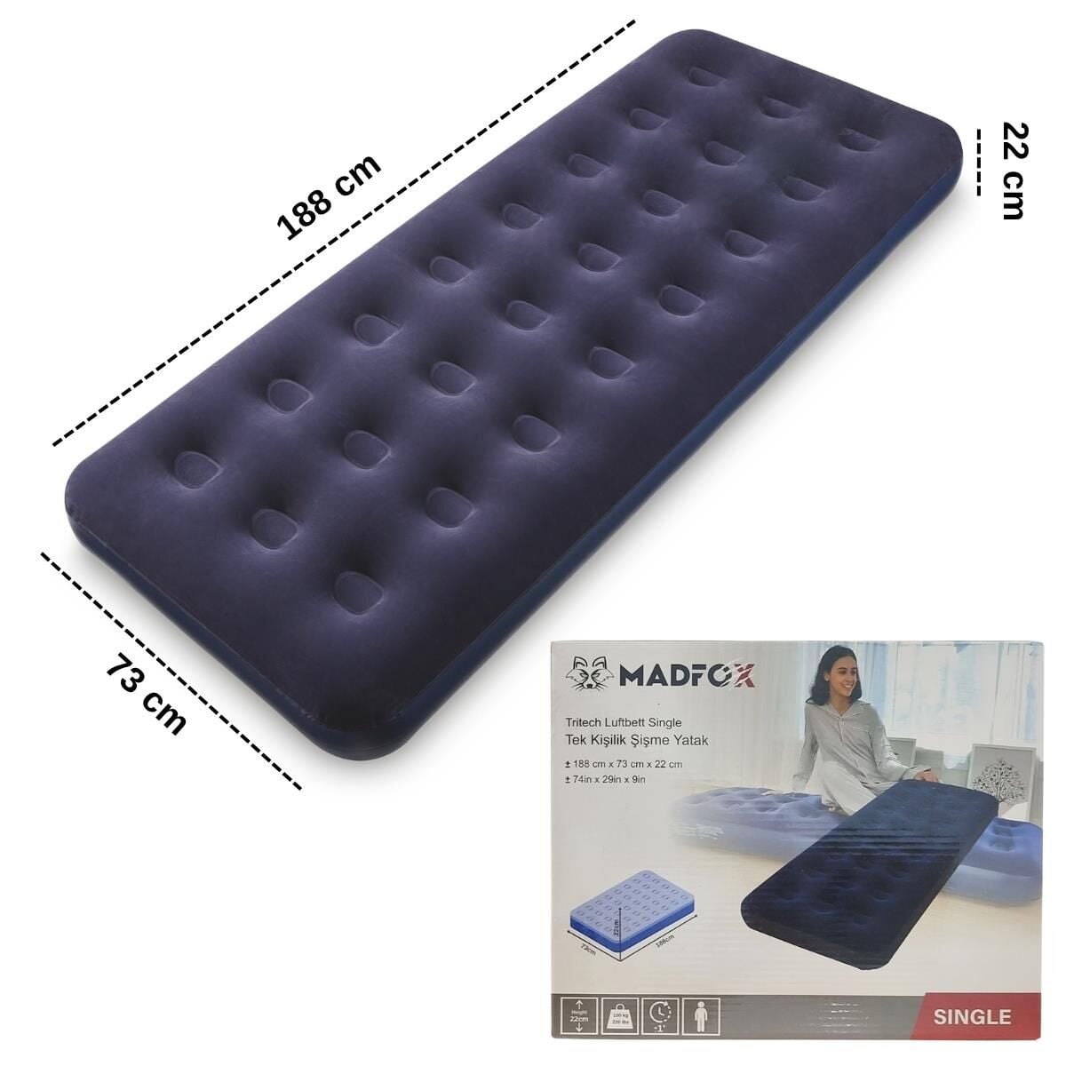 Madfox Tritech Luftbett Single Tek Kişilik Şişme Yatak