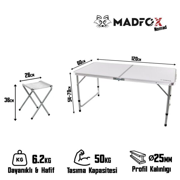 Madfox Nomad Duo Tabureli Katlanır Kamp Masası Seti