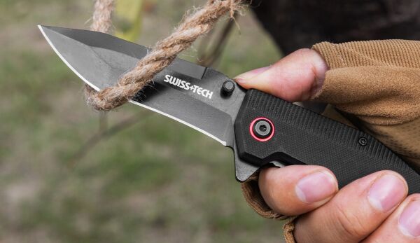 Swiss+Tech  G10 Siyah Titanyum Katlanır Çakı