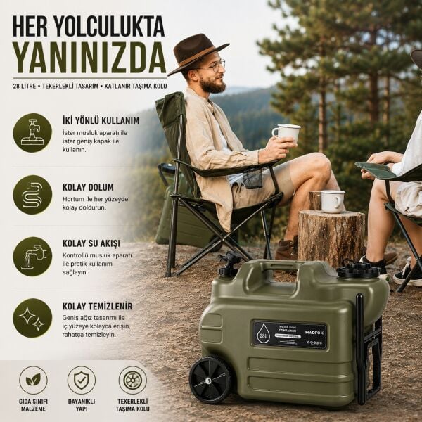 Madfox Galon Air PE Tekerlekli Musluklu Su Bidonu 28 Litre
