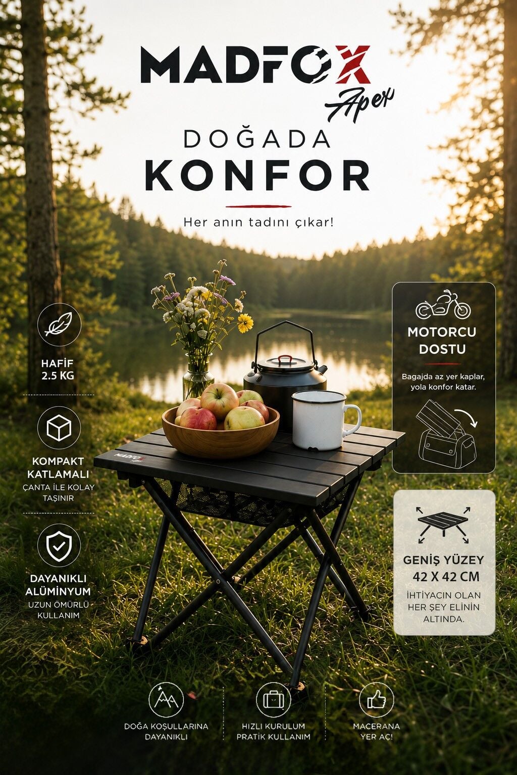 Madfox Apex Katlanabilir Alüminyum Kamp Masası (Motorcu Masası)