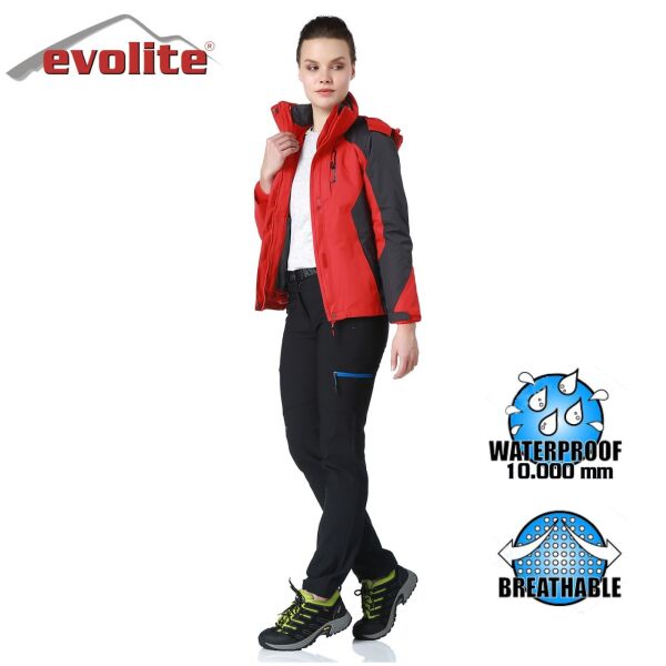 Evolite Diva Kadın 3in1 Gri/Kırmızı Mont