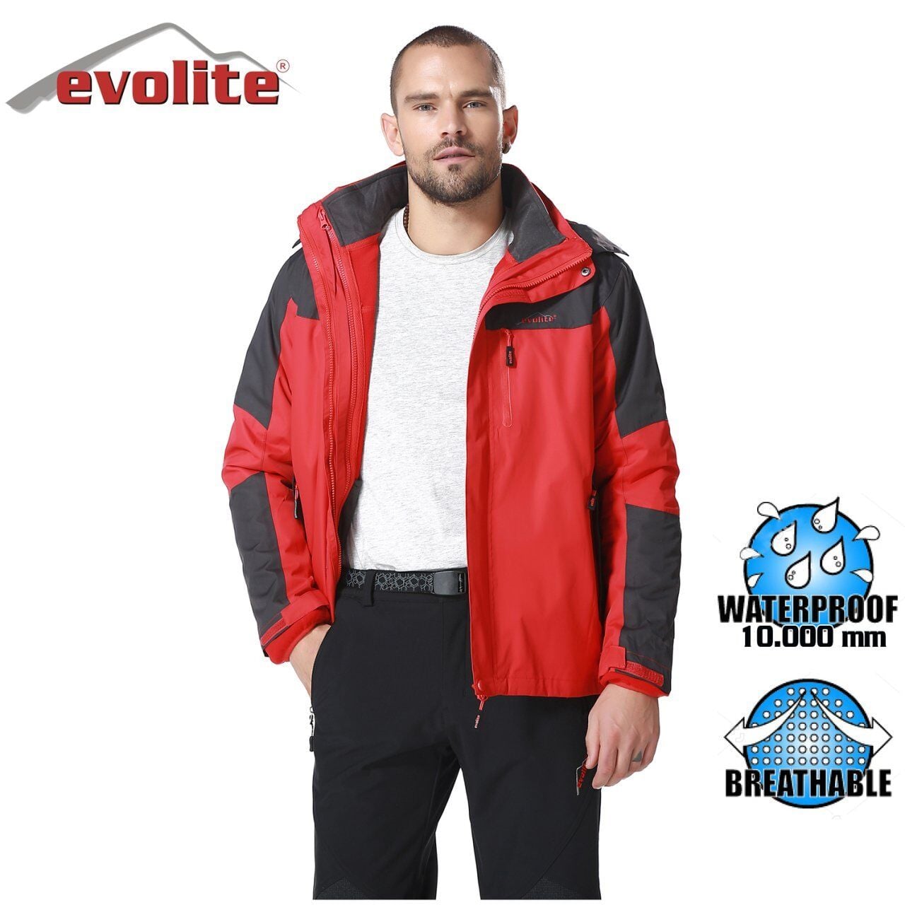 Evolite Diva Erkek 3in1 Gri/Kırmızı Mont