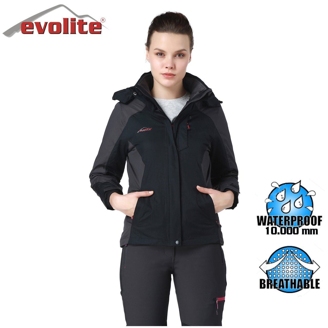 Evolite Diva Kadın 3in1 Gri/Siyah Mont