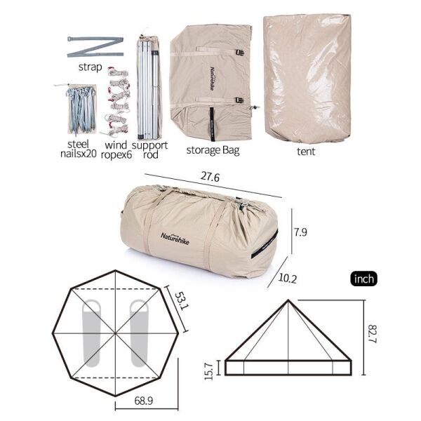 NATUREHİKE BRIGHTEN 6.4 Piramit 4 Kişilik KANVAS Pamuk Glamping Çadırı