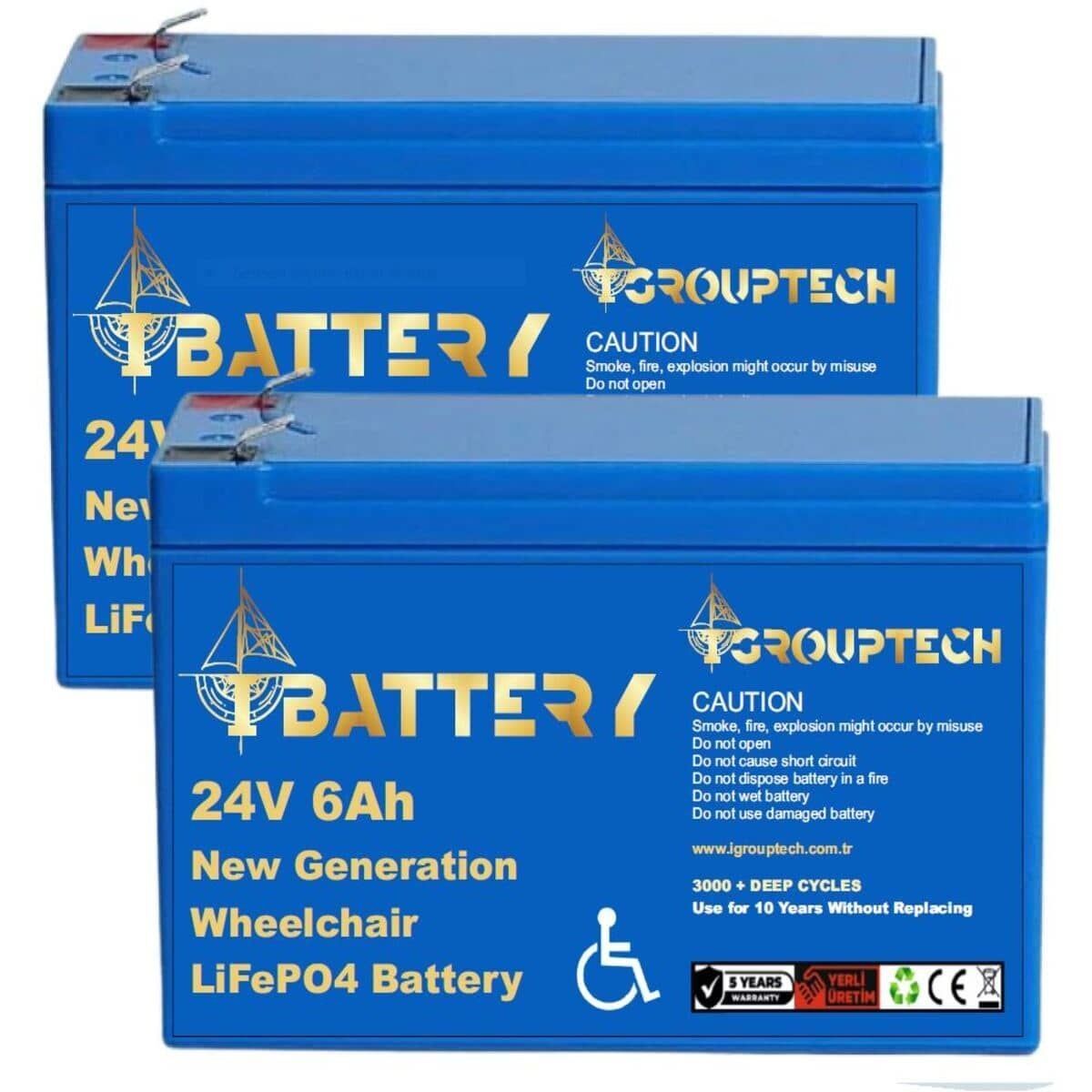 IBATTERY 24V 6AH LIFEPO4 TEKERLEKLİ SANDALYE AKÜSÜ 2Lİ SET
