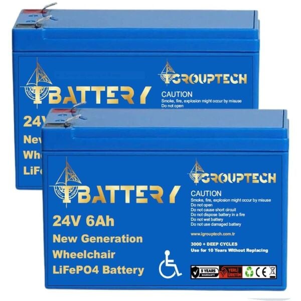 IBATTERY 24V 6AH LIFEPO4 TEKERLEKLİ SANDALYE AKÜSÜ 2Lİ SET