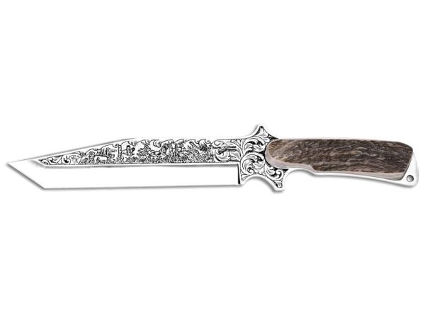 Bora 504 Büyük Shogun Geyik Boynuzu Sap Gravürlü Bıçak