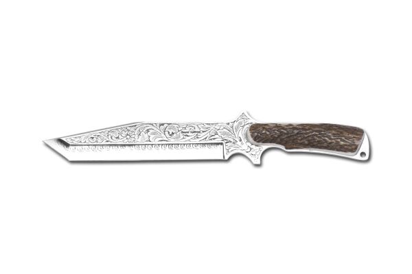 Bora 504 Büyük Shogun Boynuz Sap Gravürlü Bıçak