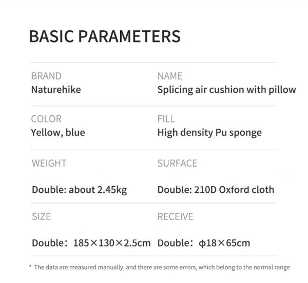 Naturehike Ultralight Çift Kişilik Şişme Kamp Matı | 185*130*2.5 cm |
